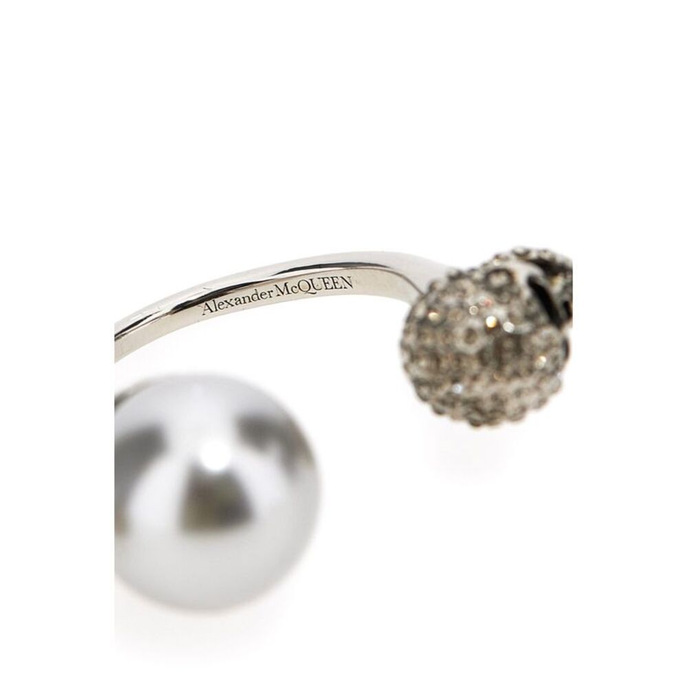 Alexander Mcqueen Women Pearl Skull Double Ring - Picture 3 of 4